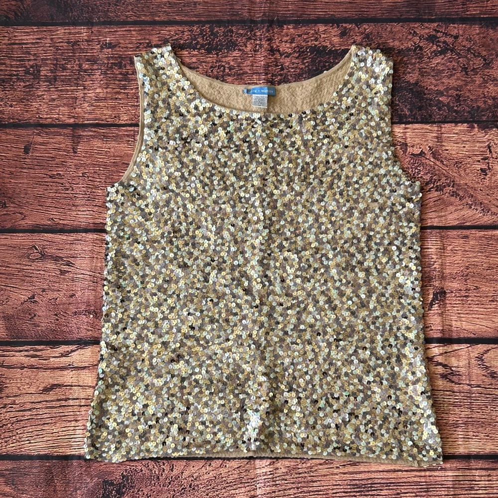 White + Warren Gold Sequin Tank Top